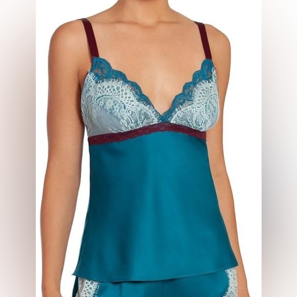 In Bloom by JONQUIL Silk Teal Lace Trim Cami Top